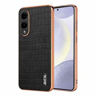 For Samsung Galaxy S25 Edge 5G AZNS Electroplated Frame Crocodile Texture Full Coverage Phone Case(Black)