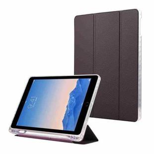 For iPad Air / Air 2 / 9.7 2017 / 2018 Carbon Fiber Clear Acrylic 3-Fold Leather Tablet Case(Purple)