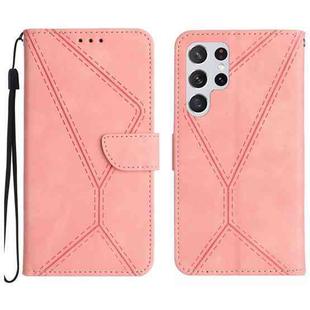 For Samsung Galaxy S25 Ultra 5G Stitching Embossed Leather Phone Case(Pink)
