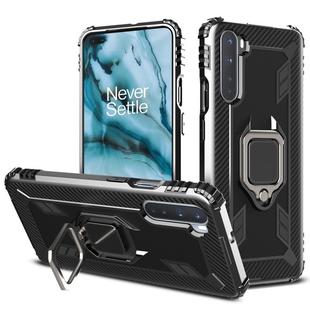 For OnePlus Nord Carbon Fiber Protective Case with 360 Degree Rotating Ring Holder(Black)