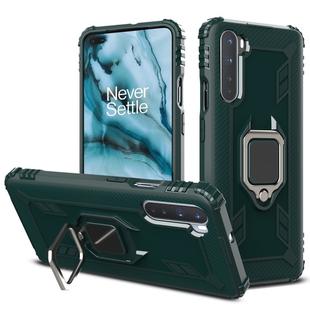 For OnePlus Nord Carbon Fiber Protective Case with 360 Degree Rotating Ring Holder(Green)