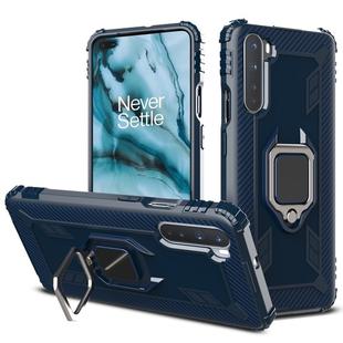 For OnePlus Nord Carbon Fiber Protective Case with 360 Degree Rotating Ring Holder(Blue)
