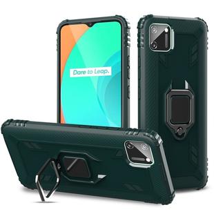 For OPPO Realme C11 Carbon Fiber Protective Case with 360 Degree Rotating Ring Holder(Green)