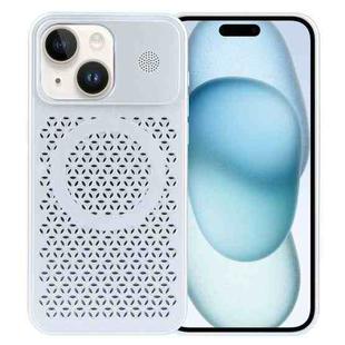 For iPhone 15 Plus Pure Color Honeycomb Aromatherapy MagSafe Phone Case(Silver)