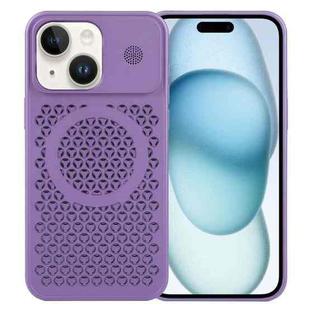 For iPhone 15 Plus Pure Color Honeycomb Aromatherapy MagSafe Phone Case(Purple)