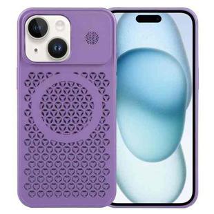 For iPhone 15 Pure Color Honeycomb Aromatherapy MagSafe Phone Case(Purple)