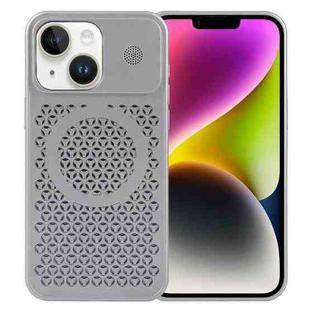 For iPhone 14 Plus Pure Color Honeycomb Aromatherapy MagSafe Phone Case(Grey)