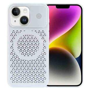 For iPhone 14 Pure Color Honeycomb Aromatherapy MagSafe Phone Case(Silver)