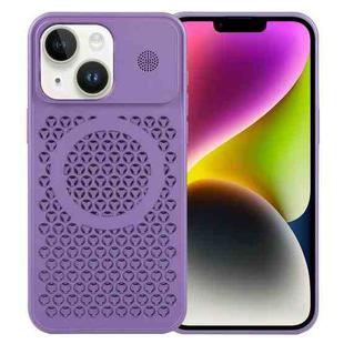 For iPhone 14 Pure Color Honeycomb Aromatherapy MagSafe Phone Case(Purple)
