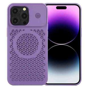 For iPhone 14 Pro Pure Color Honeycomb Aromatherapy MagSafe Phone Case(Purple)