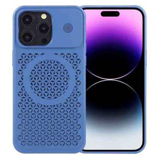 For iPhone 14 Pro Pure Color Honeycomb Aromatherapy MagSafe Phone Case(Blue)