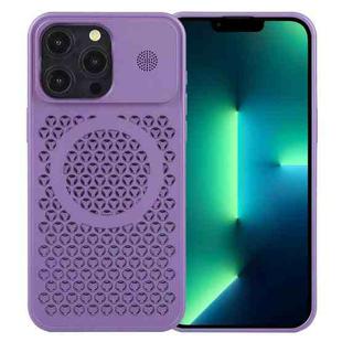 For iPhone 13 Pro Max Pure Color Honeycomb Aromatherapy MagSafe Phone Case(Purple)