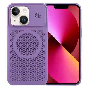 For iPhone 13 Pure Color Honeycomb Aromatherapy MagSafe Phone Case(Purple)