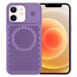 For iPhone 12 Pure Color Honeycomb Aromatherapy MagSafe Phone Case(Purple)