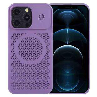 For iPhone 12 Pro Max Pure Color Honeycomb Aromatherapy MagSafe Phone Case(Purple)