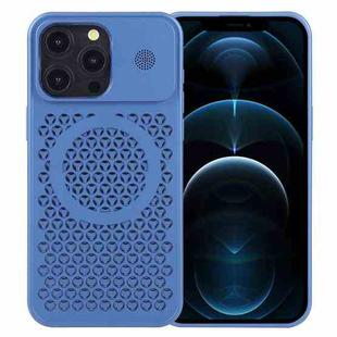 For iPhone 12 Pro Max Pure Color Honeycomb Aromatherapy MagSafe Phone Case(Blue)