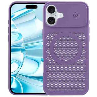 For iPhone 16 Plus Pure Color Honeycomb Aromatherapy MagSafe Phone Case(Purple)