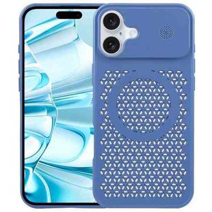 For iPhone 16 Plus Pure Color Honeycomb Aromatherapy MagSafe Phone Case(Blue)