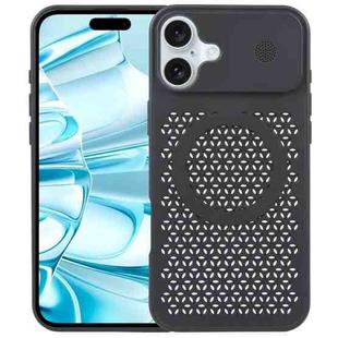 For iPhone 16 Pure Color Honeycomb Aromatherapy MagSafe Phone Case(Black)