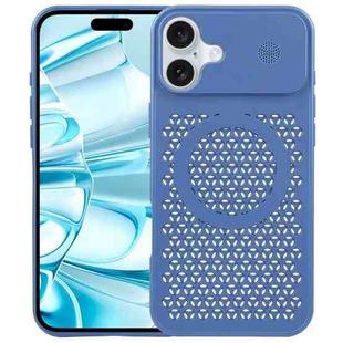 For iPhone 16 Pure Color Honeycomb Aromatherapy MagSafe Phone Case(Blue)