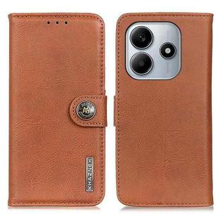 For Redmi Note 14 4G 164.84mm KHAZNEH Cowhide Texture Horizontal Flip Leather Phone Case(Brown)