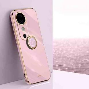 For vivo S19 XINLI Straight Edge 6D Electroplate TPU Phone Case with Ring Holder(Cherry Purple)