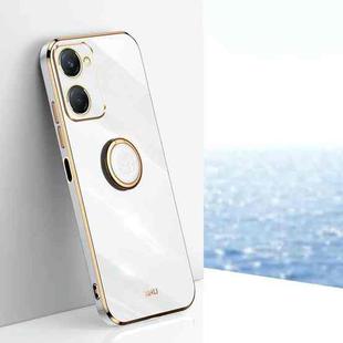 For vivo Y18 XINLI Straight 6D Plating Gold Edge TPU Shockproof Case with Ring Holder(White)