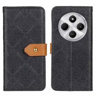 For Redmi 14C 4G European Floral Embossed Leather Phone Case(Black)