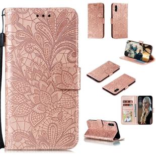 For Xiaomi Redmi 9A Lace Flower Horizontal Flip Leather Case with Holder & Card Slots & Wallet & Photo Frame(Rose Gold)