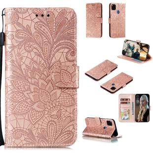 For Xiaomi Redmi 9C Lace Flower Horizontal Flip Leather Case with Holder & Card Slots & Wallet & Photo Frame(Rose Gold)