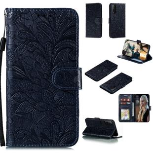 For Huawei Honor Play 4T Pro Lace Flower Horizontal Flip Leather Case with Holder & Card Slots & Wallet & Photo Frame(Dark Blue)