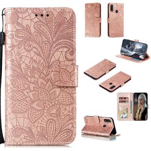 For Huawei Honor Y8s Lace Flower Horizontal Flip Leather Case with Holder & Card Slots & Wallet & Photo Frame(Rose Gold)