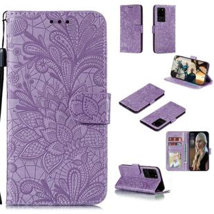 For Samsung Galaxy Note20 Ultra Lace Flower Horizontal Flip Leather Case with Holder & Card Slots & Wallet & Photo Frame(Purple)