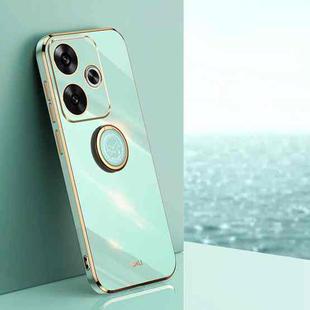 For Xiaomi Redmi Turbo 3 XINLI Straight 6D Plating Gold Edge TPU Shockproof Case with Ring Holder(Mint Green)