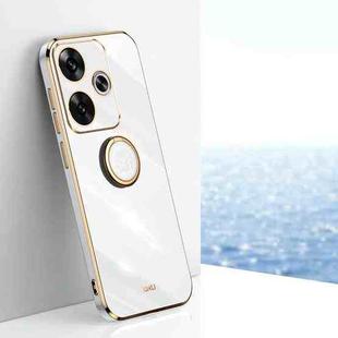 For Xiaomi Redmi Turbo 3 XINLI Straight 6D Plating Gold Edge TPU Shockproof Case with Ring Holder(White)