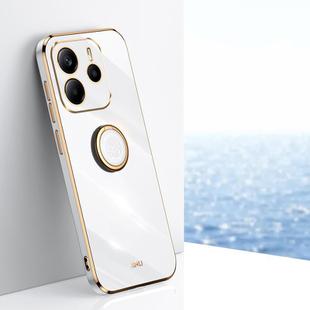 For Redmi Note 14 4G 163.25mm XINLI Straight Edge 6D Electroplate TPU Phone Case with Ring Holder(White)