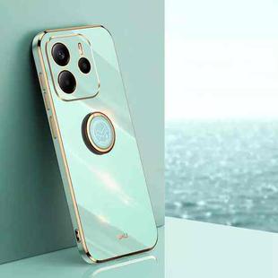For Redmi Note 14 5G Global XINLI Straight Edge 6D Electroplate TPU Phone Case with Ring Holder(Mint Green)