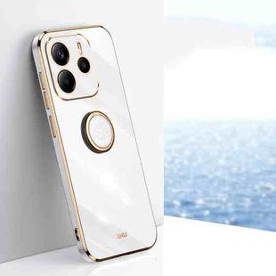 For Redmi Note 14 5G Global XINLI Straight Edge 6D Electroplate TPU Phone Case with Ring Holder(White)