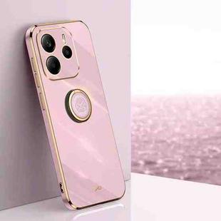 For Redmi Note 14 5G Global XINLI Straight Edge 6D Electroplate TPU Phone Case with Ring Holder(Cherry Purple)