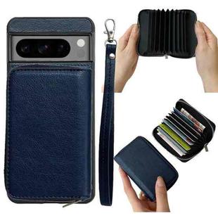 For Google Pixel 9 Pro XL Solid Color Zipper 11-Card Slots Bag Phone Case with Lanyard(Blue)