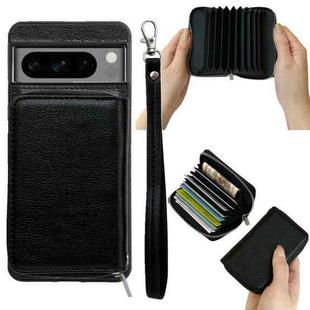 For Google Pixel 9 Pro XL Solid Color Zipper 11-Card Slots Bag Phone Case with Lanyard(Black)