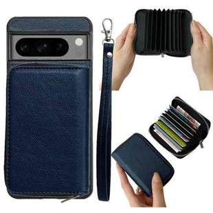 For Google Pixel 8a Solid Color Zipper 11-Card Slots Bag Phone Case with Lanyard(Blue)