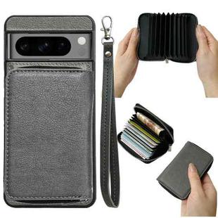 For Google Pixel 8 Solid Color Zipper 11-Card Slots Bag Phone Case with Lanyard(Grey)