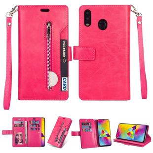 For Huawei Y6 (2019) / Honor 8A 2020 Multifunctional Zipper Horizontal Flip Leather Case with Holder & Wallet & 9 Card Slots & Lanyard(Rose Red)