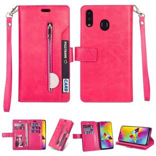 For Huawei Y7 (2019) / Enjoy 9 Multifunctional Zipper Horizontal Flip Leather Case with Holder & Wallet & 9 Card Slots & Lanyard(Rose Red)