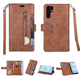 For Huawei P30 Pro Multifunctional Zipper Horizontal Flip Leather Case with Holder & Wallet & 9 Card Slots & Lanyard(Brown)