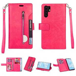 For Huawei P30 Pro Multifunctional Zipper Horizontal Flip Leather Case with Holder & Wallet & 9 Card Slots & Lanyard(Rose Red)