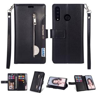 For Huawei P30 lite Multifunctional Zipper Horizontal Flip Leather Case with Holder & Wallet & 9 Card Slots & Lanyard(Black)