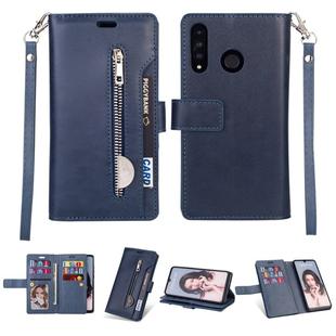 For Huawei P30 lite Multifunctional Zipper Horizontal Flip Leather Case with Holder & Wallet & 9 Card Slots & Lanyard(Blue)