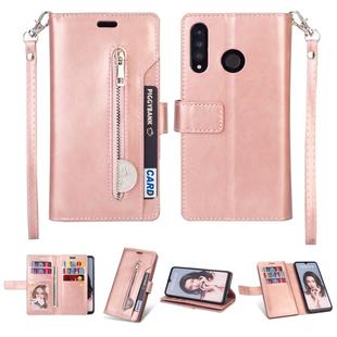 For Huawei P30 lite Multifunctional Zipper Horizontal Flip Leather Case with Holder & Wallet & 9 Card Slots & Lanyard(Rose Gold)
